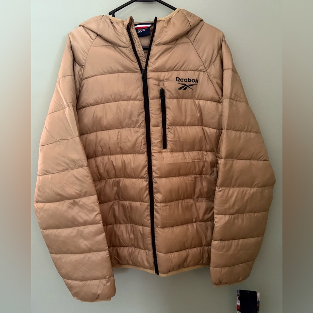 REEBOK Men's Glacier Shield Jacket Zip Insulated Resistant Hood Sand NWT Size XL - Picture 2 of 11